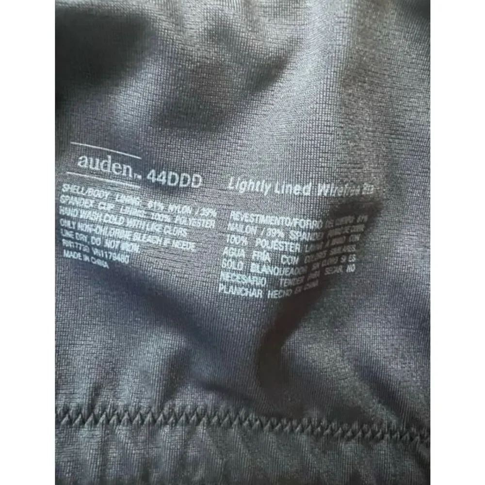 Auden Women Plus Size 44DDD Bra Wirefree Black Lightly Lined Wide Comfy Straps